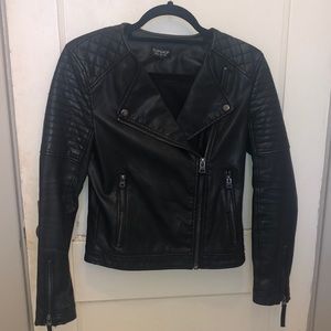 Topshop Black Moto Leather Jacket / Size US 4